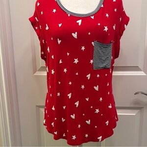 Red Star and Heart Print Women's Top